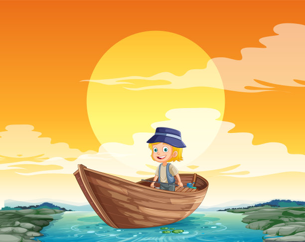 夕阳下垂钓的渔夫图片下载