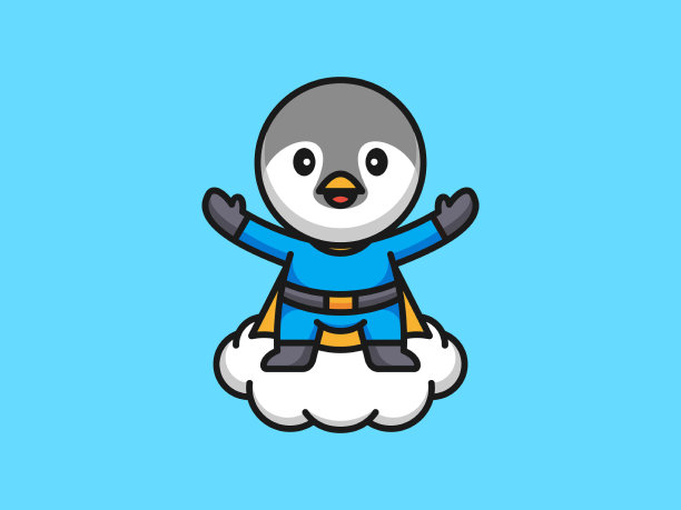 英雄飞翔的企鹅在云矢量设计模板图片下载