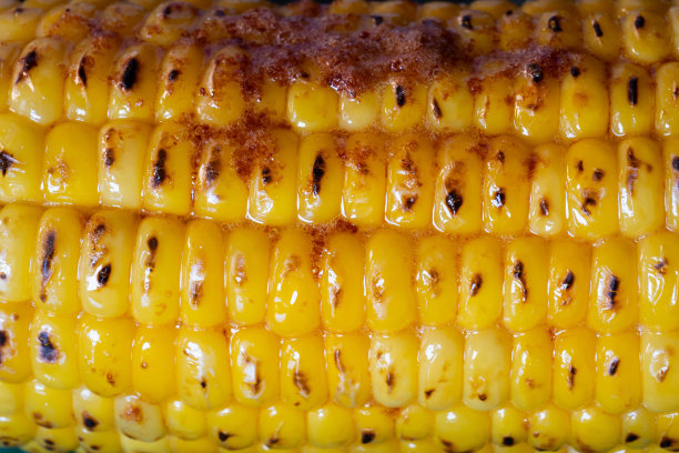 酱油味烤玉米特写。夏季蔬菜。图片下载