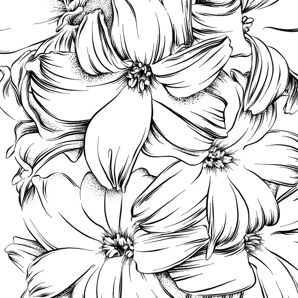 风信子花钢笔和墨水绘制在正方形组成-向量钢笔和墨水素描。EPS10矢量图图片下载