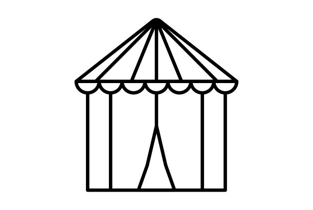 马戏团帐篷概述嘉年华图标节日标志黑色派对符号艺术品图片下载