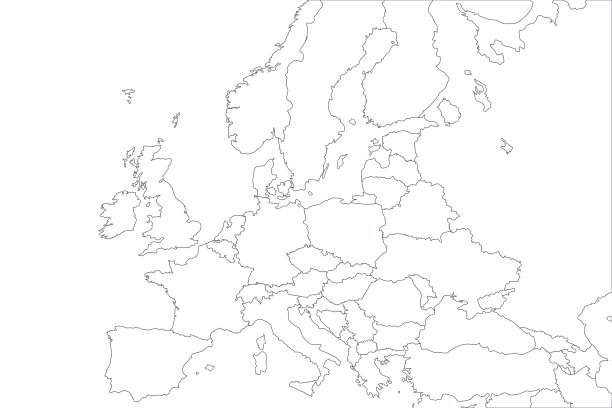 平面欧洲详细平面地图与透明的国家轮廓。欧洲大陆。透明背景。欧洲大陆商业背景。用于信息图表的地图模板。前视图。图片下载