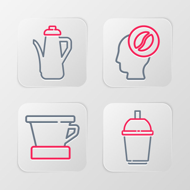 设置线咖啡杯去，V60咖啡机，咖啡师和茶壶图标。向量图片下载