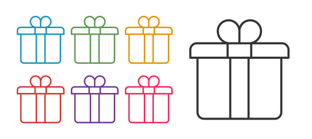 白色背景上的礼品盒图标、圣诞快乐和新年快乐矢量素材图片下载