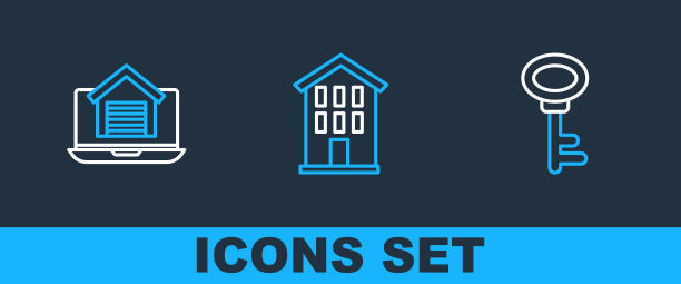 设置线房子钥匙，在线房地产房子和图标。向量图片下载