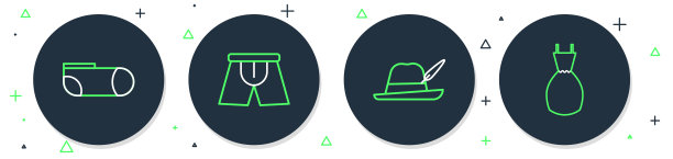 男装内裤，啤酒节帽子，运动袜和女装图标。向量图片下载