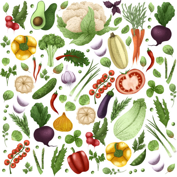 蔬菜，草药，树叶的无缝图案图片下载