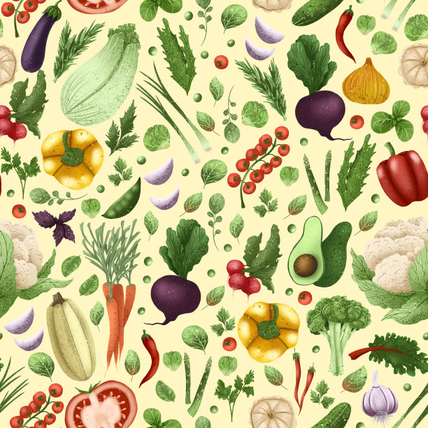 蔬菜，草药，树叶的无缝图案图片下载