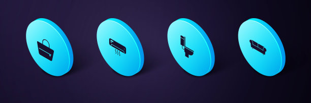 设置等距沙发，马桶，空调和手袋图标。向量图片下载