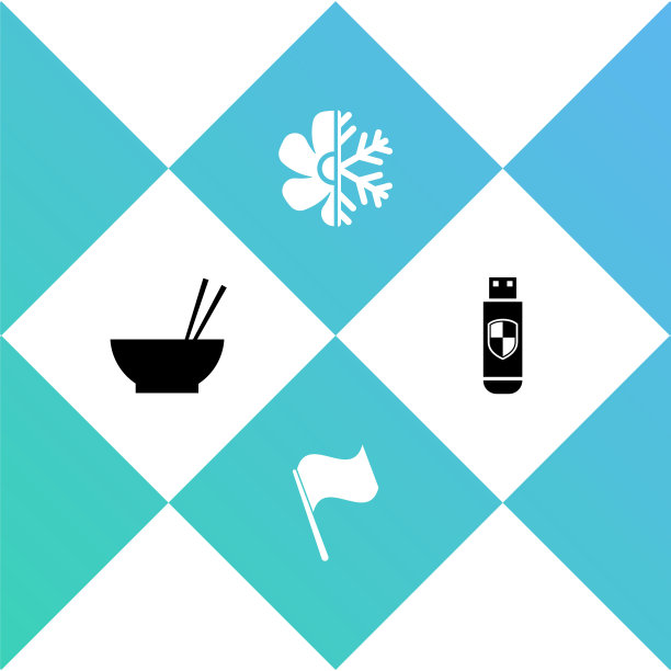 设置碗筷子，旗帜，空调和USB闪存驱动器和盾牌图标。向量图片下载