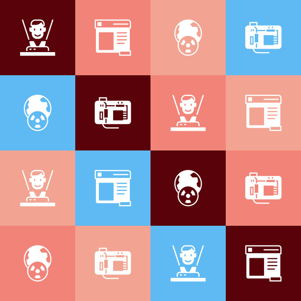 设置流行艺术全息图，浏览器窗口，行星地球和辐射和主板图标。向量图片下载