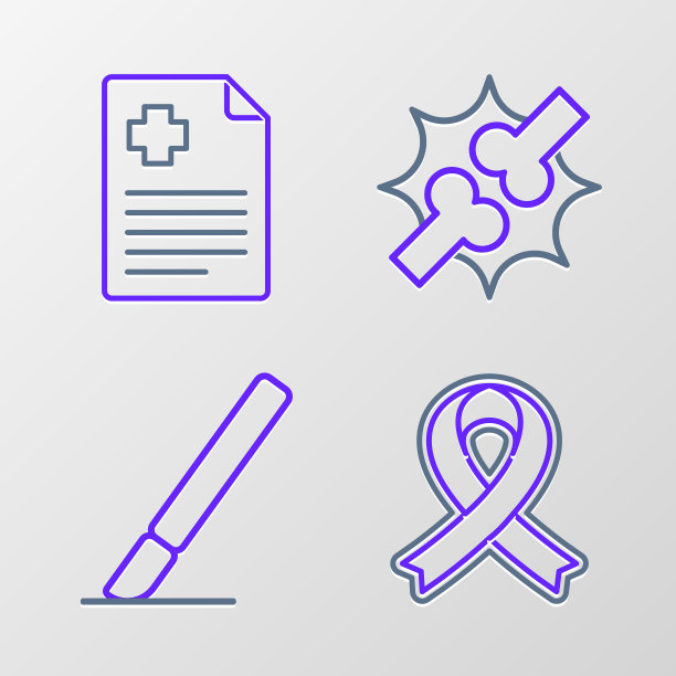 设置线意识带，手术手术刀，关节疼痛，膝盖疼痛和患者记录图标。向量图片下载