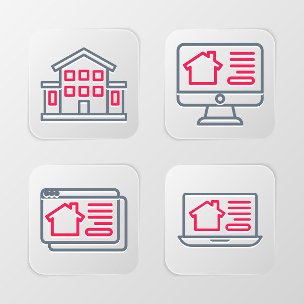 在线房产线上设置房子，以及房子图标。向量图片下载