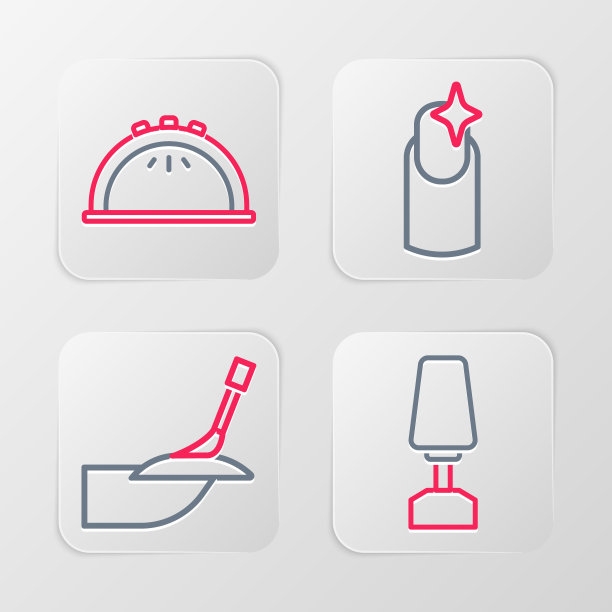 设置线铣刀修指甲，修指甲，指甲和灯的图标。向量图片下载