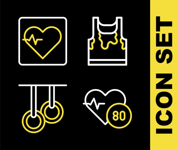 设线汗衫无袖t恤，心率，体操环和图标。向量图片下载