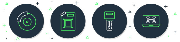 设置汽油罐，遥控车钥匙，制动盘卡钳和汽车图标诊断状态。向量图片下载