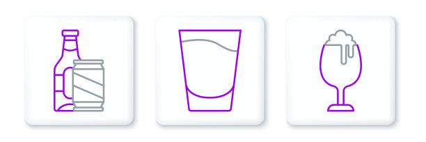 设置线的啤酒，啤酒瓶和罐头玻璃图标。向量图片下载