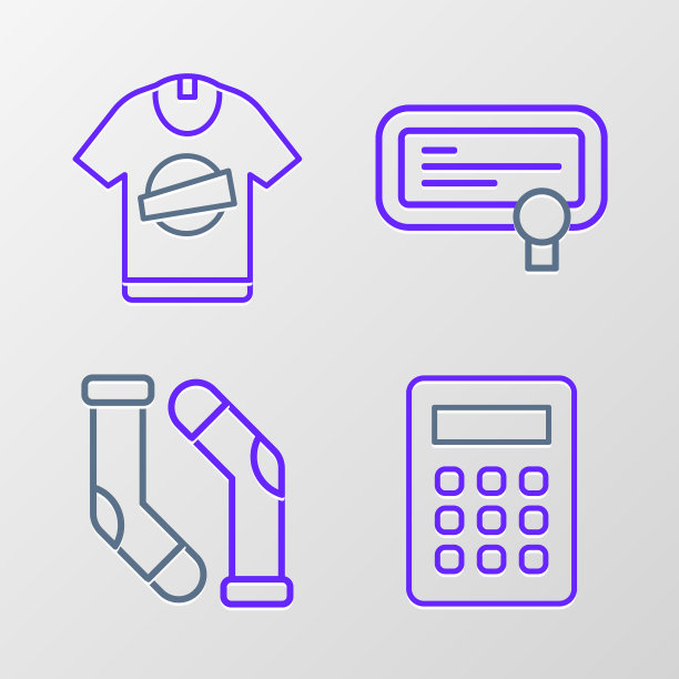 设置线计算器，袜子，证书模板和t恤图标。向量图片下载