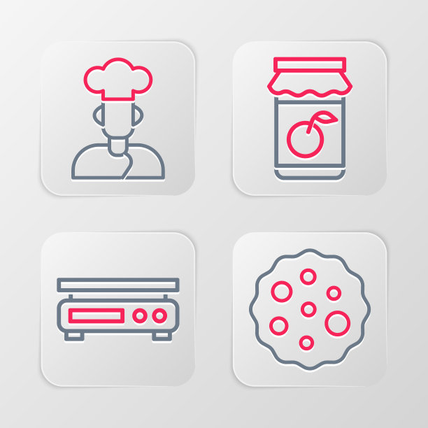 设置线饼干或饼干，电子秤，果酱罐和图标。向量图片下载