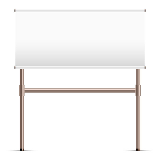 空白广告横幅安装在金属框架上。三维真实感矢量插图图片下载