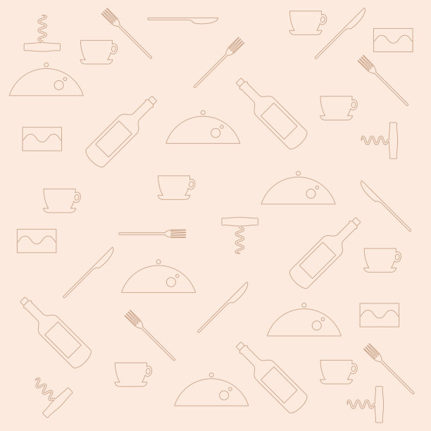 咖啡屋米色背景，线条图标。孤立平面矢量图图片下载