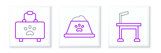 设置线宠物美容表，急救箱和食品碗图标。向量图片下载