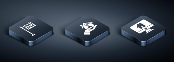 设置等距悬挂标志与文字销售，电脑显示器与智能家居和房地产经纪人图标。向量图片下载