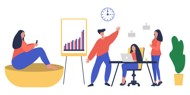 商人男女呈现增长的统计图表。图片下载