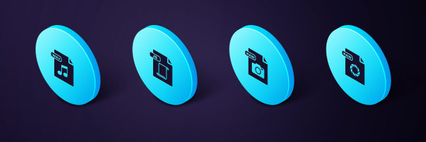 设置等距RAW文件文档，JS和WAV图标。向量图片下载