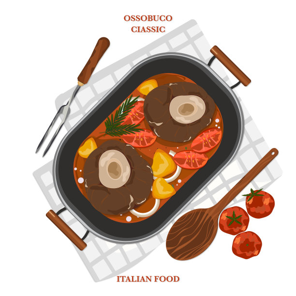 白色背景上的意大利牛肉，矢量元素在白色背景上的顶视图。图片下载
