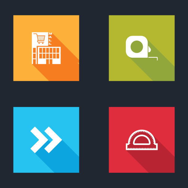 集商场或超市建设，轮盘赌建设，箭头和量角器网格图标。向量图片下载