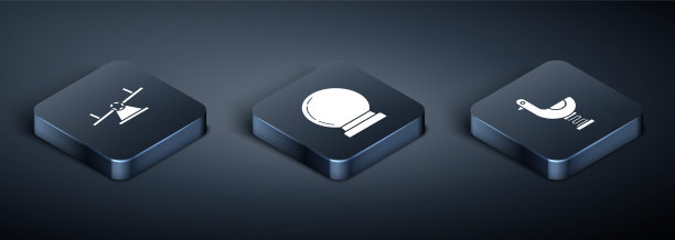 集等距跷跷板，骑小孩鸭和魔术球的图标。向量图片下载