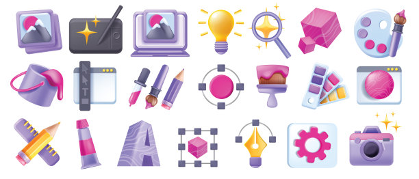 3D设计创意图标矢量集，实用的标志象形文字工具包，创意项目艺术过程的概念。图片下载
