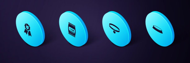 设定等距宠物食品碗，项圈，袋的猫和狗的奖励符号图标。向量图片下载