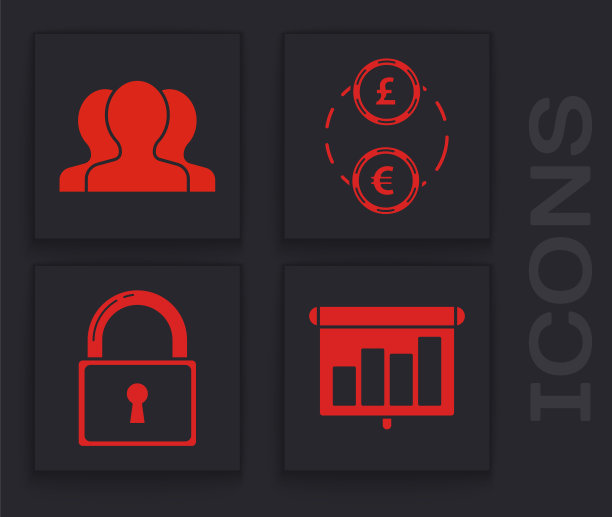 设置演示财务板与图形，时间表，图表，图表，信息图，饼状图，用户组，美式橄榄球和头盔和锁图标。向量图片下载