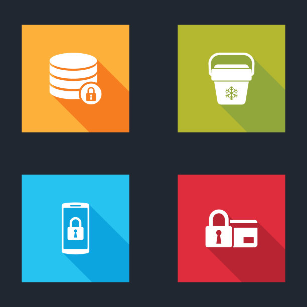 设置服务器安全锁，冷却器袋，智能手机和信用卡图标。向量图片下载