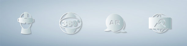 设置虚拟现实眼镜，360度视角，增强现实和广角图片。纸艺风格。向量图片下载