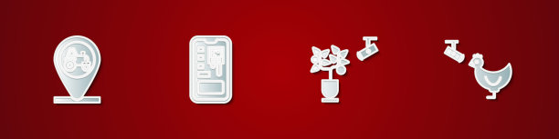 设置拖拉机和位置，智能控制农业系统，技术和鸡相机图标。向量图片下载