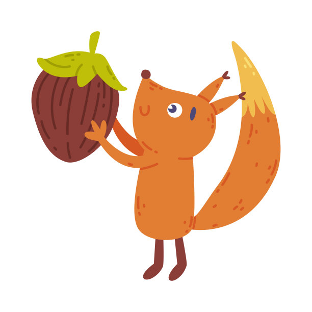 抱着榛子的可爱小松鼠宝宝卡通矢量插画图片下载