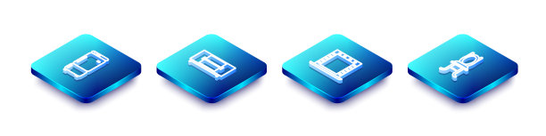 设置等距线冰箱，电视桌架，化妆镜与灯和椅子图标。向量图片下载