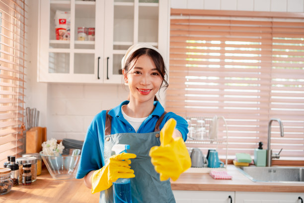 家务或家政服务女性打扫家中灰尘，代理小型清洁业务。专业设备清洗老宅。图片下载