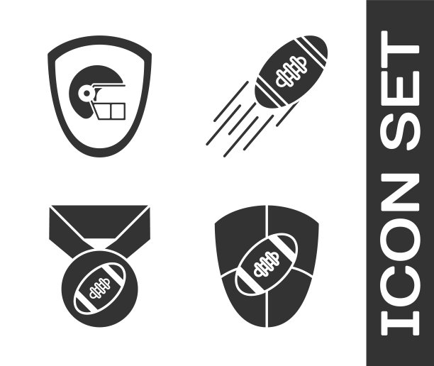 集美式橄榄球球和盾牌，美式橄榄球头盔和盾牌，美式橄榄球球与奖章和美式橄榄球图标。向量图片下载