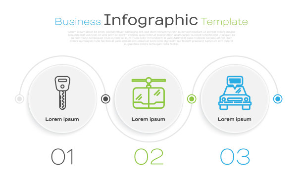 设置线路车钥匙，缆车和出租车。业务信息图表模板。向量图片下载