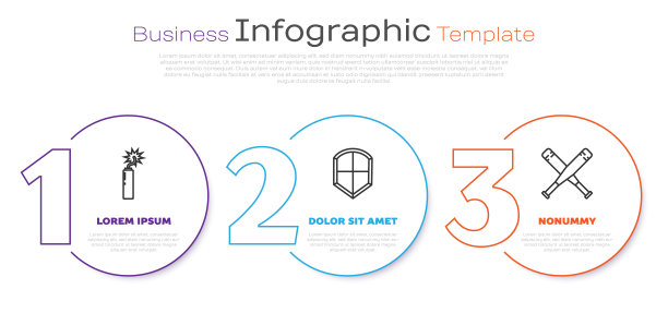 设置线炸药炸弹棍棒时钟，盾牌和交叉棒球棒。业务信息图表模板。向量图片下载