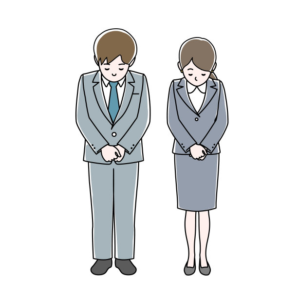 道歉，男人和女人在西装鞠躬，矢量插图图片下载