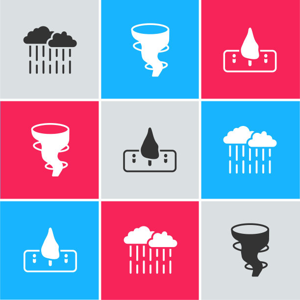 集云与雨，龙卷风和森林砍伐图标。向量图片下载