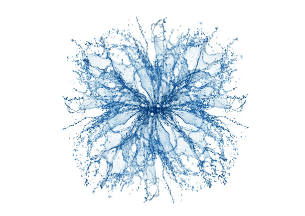 抽象的蓝色水在白色背景上飞溅的3d插图图片下载