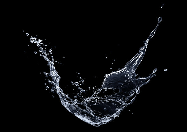 抽象的蓝色水溅在黑色背景的三维插图图片下载
