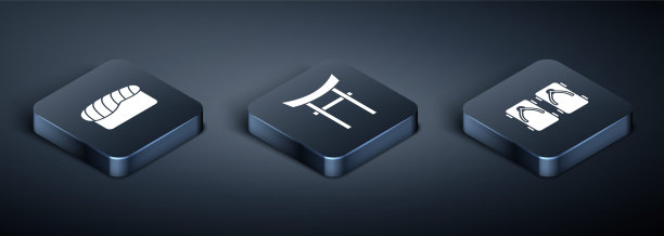 集等长寿司，日本传统鞋和日本门图标。向量图片下载