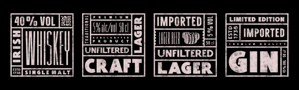 一套模板方形标签的啤酒，杜松子酒和威士忌图片下载